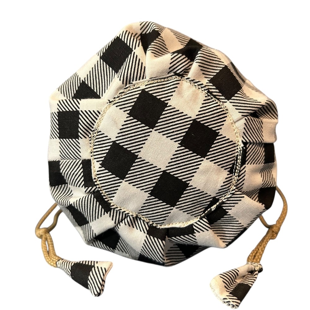 Black White Polka Dot Buffalo Plaid Handmade Drawstring Pouch Bucket Bag NEW - Picture 3 of 7